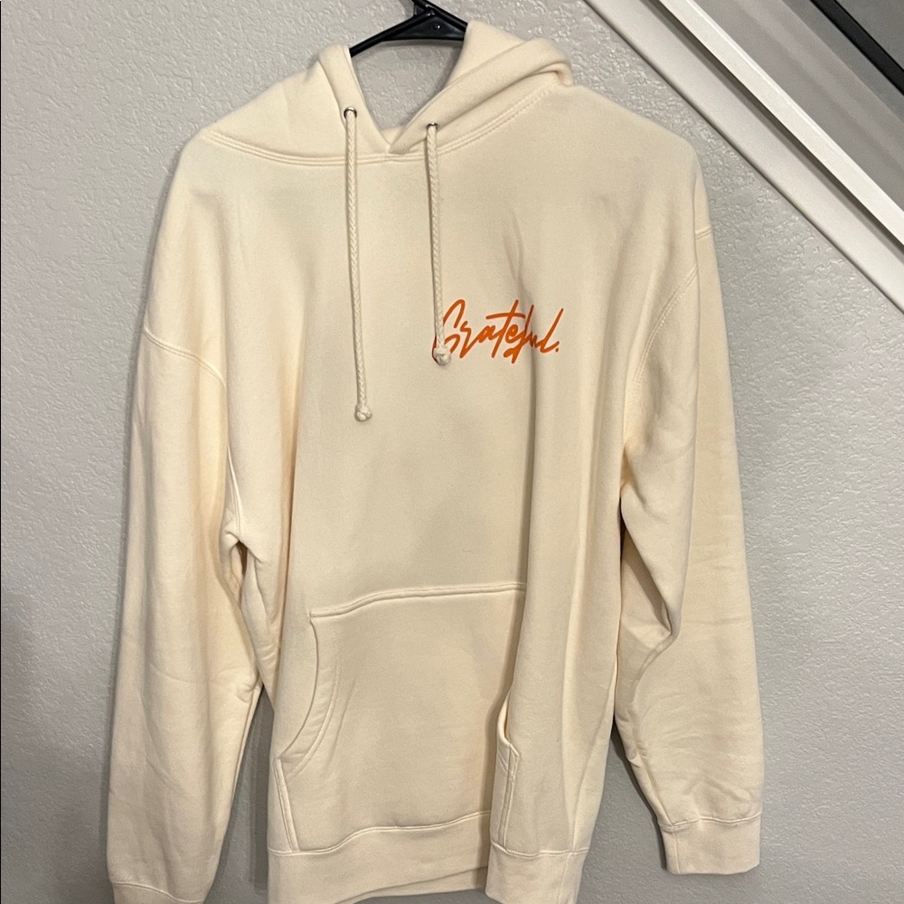 Cream GRATEFUL Hoodie with Orange Script Logo